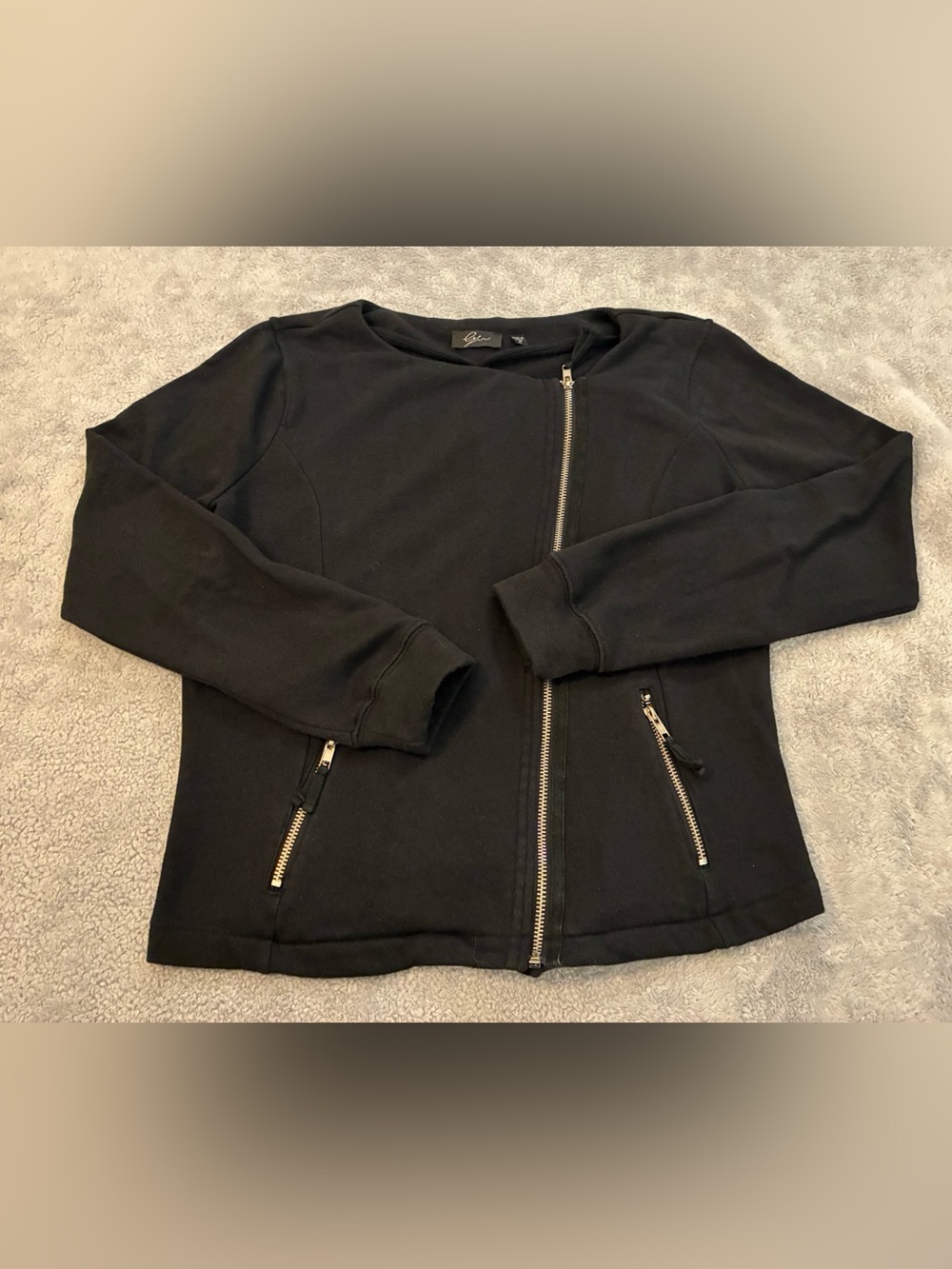 Women’s Lyn Brand Black Asymmetrical Zip Bomber Jacket Size Medium